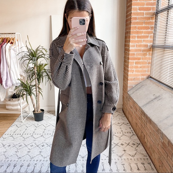 maje belted houndstooth coat